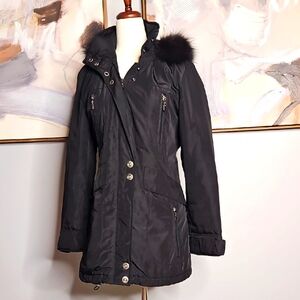 Sachi Collection Women's Black Finland Fox Fur-Trimmed Jacket